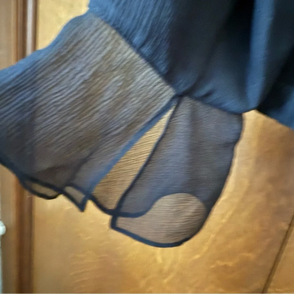 Worth Silk Black 3 Button Front Blazer EUC Flutter Cuffs  Sz 6 - Picture 4 of 7